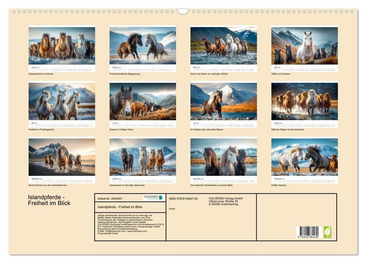 Produktbild: Islandpferde - Freiheit im Blick (Wandkalender 2026 DIN A2 quer), CALVENDO Monatskalender