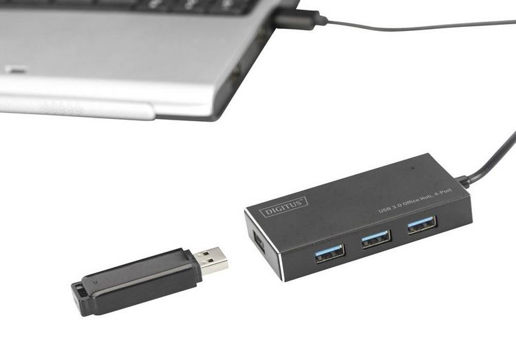 Produktbild: Digitus DA-70240-1 USB-Hub 4 Port USB-A USB 3.0 5 GBit/s mit Aluminiumgeh&auml;use Schwarz DA-70240-1