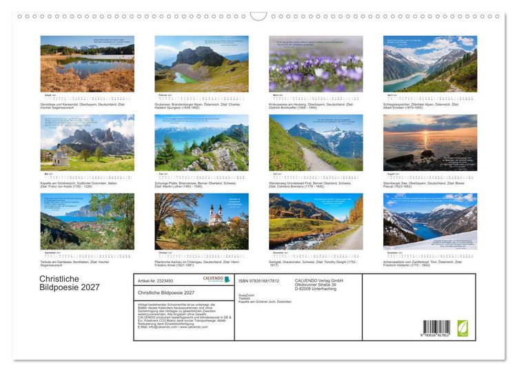 Produktbild: Christliche Bildpoesie 2027 (Wandkalender 2027 DIN A2 quer), CALVENDO Monatskalender