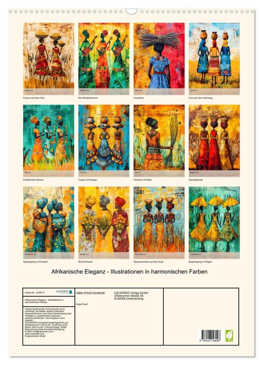 Produktbild: Afrikanische Eleganz - Illustrationen in harmonischen Farben (Wandkalender 2026 DIN A2 hoch), CALVENDO Monatskalender
