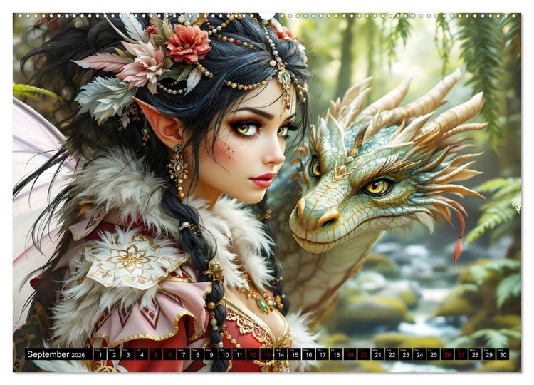 Produktbild: Elves and Dragons - A magical connection (Wall Calendar 2026 DIN A2 landscape), CALVENDO 12 Month Wall Calendar