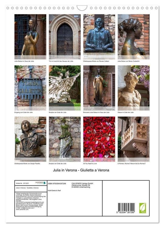 Produktbild: Julia in Verona - Giulietta a Verona (Wandkalender 2027 DIN A3 hoch), CALVENDO Monatskalender