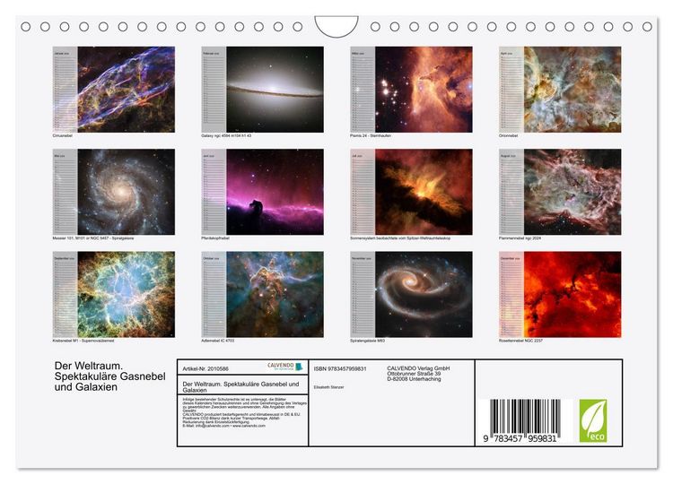 Produktbild: Der Weltraum. Spektakul&auml;re Gasnebel und Galaxien (Wandkalender 2026 DIN A4 quer), CALVENDO Monatskalender