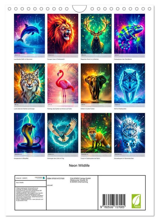 Produktbild: Neon Wildlife (Wandkalender 2026 DIN A4 hoch), CALVENDO Monatskalender