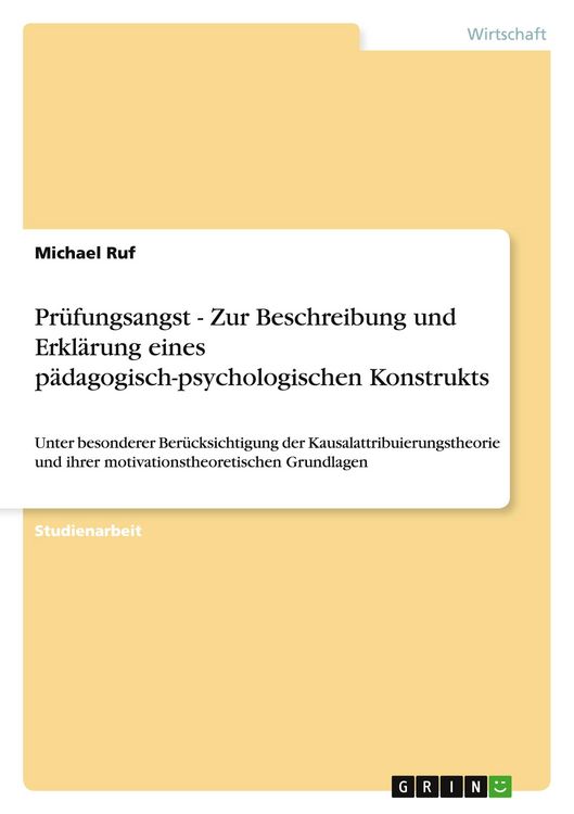 Produktbild: Pr&uuml;fungsangst - Zur Beschreibung und Erkl&auml;rung eines p&auml;dagogisch-psychologischen Konstrukts