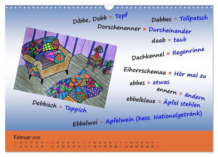 Produktbild: De Hessisch-Kalenner - hessisch babbele lerne in aam Johr (Wandkalender 2026 DIN A3 quer), CALVENDO Monatskalender