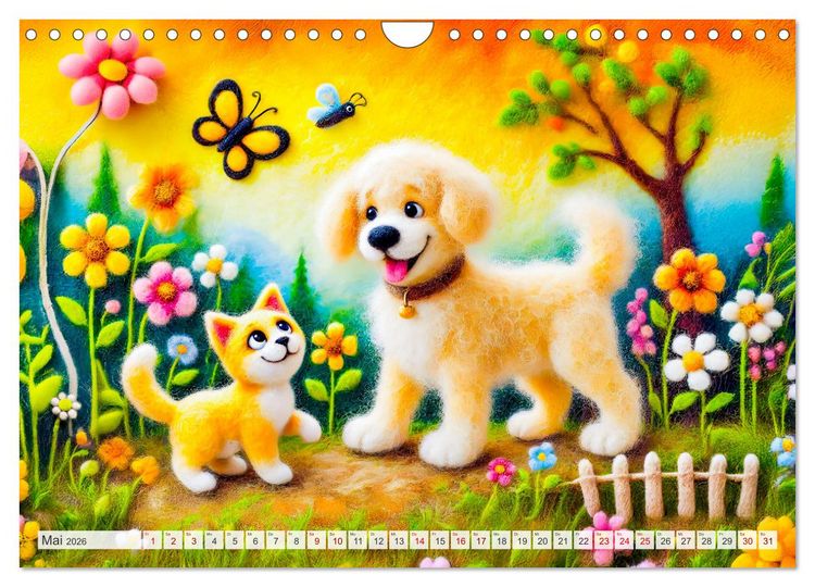 Produktbild: Niedliche Filzhunde - Liebevolle Ideen aus Filz und Wolle (Wandkalender 2026 DIN A4 quer), CALVENDO Monatskalender