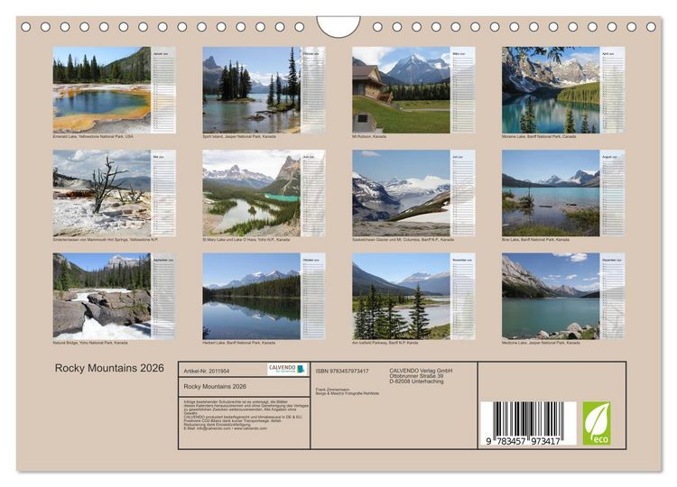 Produktbild: Rocky Mountains 2026 (Wandkalender 2026 DIN A4 quer), CALVENDO Monatskalender