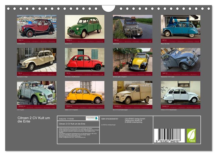 Produktbild: Citroen 2 CV Kult um die Ente (Wandkalender 2025 DIN A4 quer), CALVENDO Monatskalender