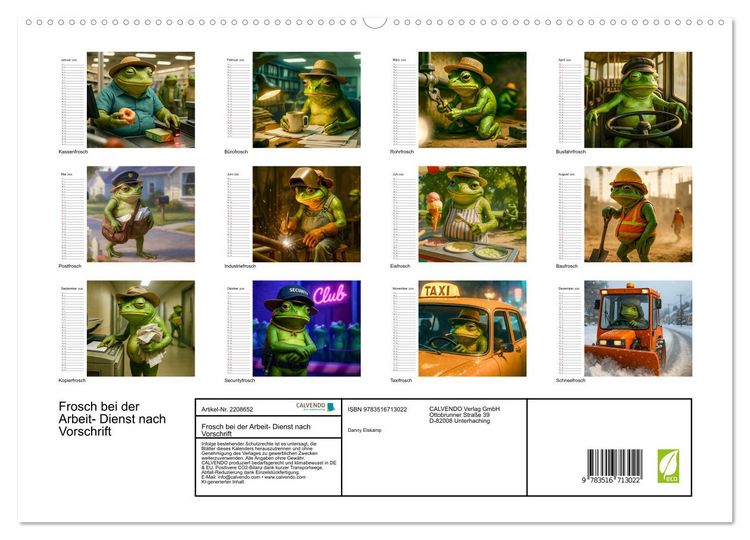 Produktbild: Frosch bei der Arbeit- Dienst nach Vorschrift (hochwertiger Premium Wandkalender 2026 DIN A2 quer), Kunstdruck in Hochglanz
