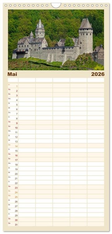Produktbild: Familienplaner 2026 - Burgen und Schl&ouml;sser - Zeugnisse vergangener Zeiten mit 5 Spalten (Wandkalender, 21 x 45 cm) CALVENDO