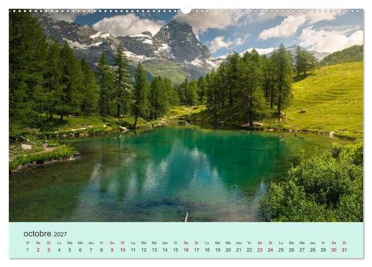 Produktbild: Montagnes, lacs et chalets dans la vall&eacute;e d'Aoste (Calendrier mural 2027 DIN A2 vertical) calendrier de bureau