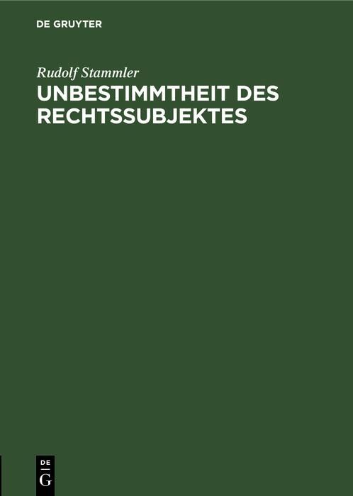 Produktbild: Unbestimmtheit des Rechtssubjektes