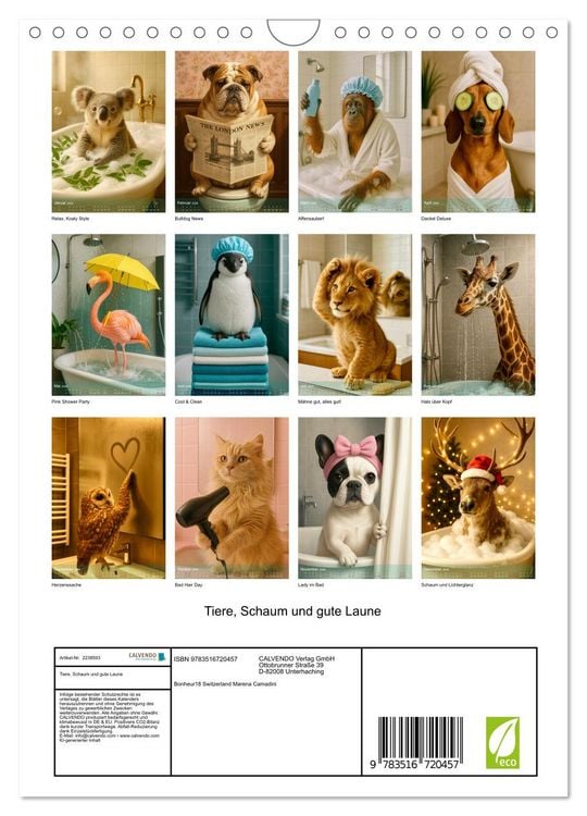 Produktbild: Tiere, Schaum und gute Laune (Wandkalender 2026 DIN A4 hoch), CALVENDO Monatskalender