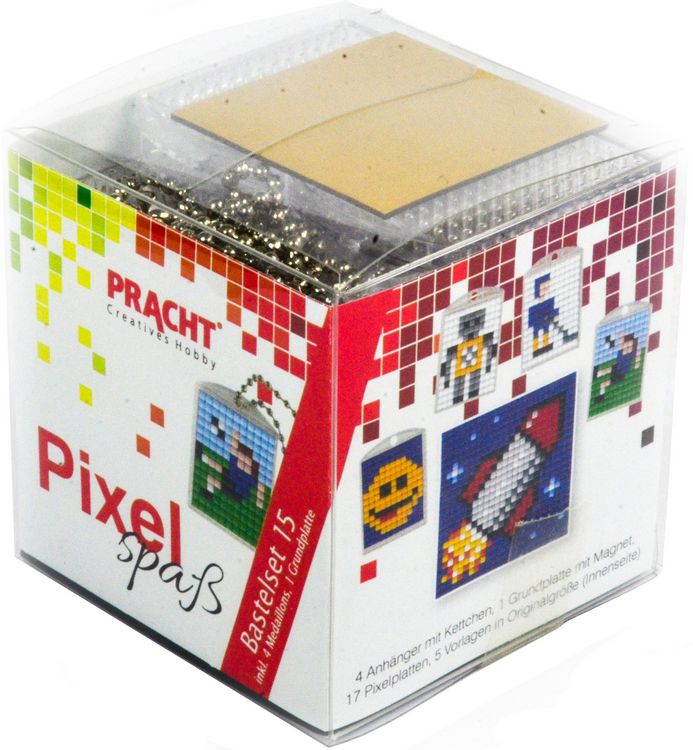 Produktbild: Pixel Bastelset 15 Smiley, Roboter, Eishockeyspieler, Fu&szlig;ballspieler, Rakete