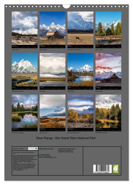 Produktbild: Teton Range - Der Grand Teton National Park (Wandkalender 2026 DIN A3 hoch), CALVENDO Monatskalender