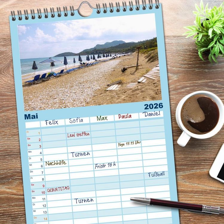 Produktbild: Familienplaner 2026 - Samos. Griechische Inselsch&ouml;nheit mit 5 Spalten (Wandkalender, 21 x 45 cm) CALVENDO