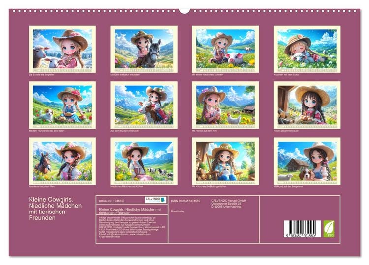 Produktbild: Kleine Cowgirls. Niedliche M&auml;dchen mit tierischen Freunden (hochwertiger Premium Wandkalender 2026 DIN A2 quer), Kunstdruck in Hochglanz