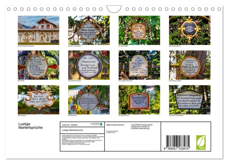 Produktbild: Lustige Marterlspr&uuml;che (Wandkalender 2026 DIN A4 quer), CALVENDO Monatskalender