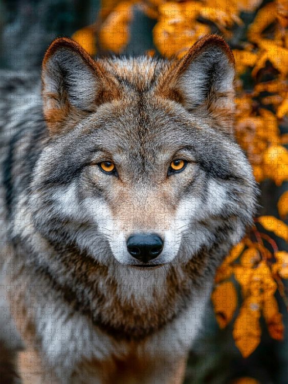 Produktbild: CALVENDO Puzzle Great Plains Wolf mit intensivem Blick im Herbstwald | 1000 Teile Lege-Gr&ouml;&szlig;e 64x48cm Foto-Puzzle f&uuml;r gl&uuml;ckliche Stunden