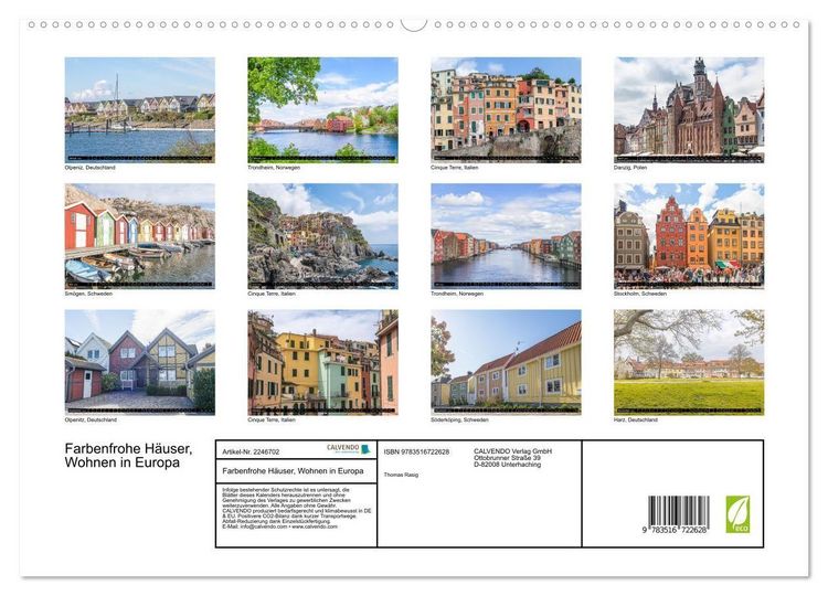 Produktbild: Farbenfrohe H&auml;user, Wohnen in Europa (hochwertiger Premium Wandkalender 2026 DIN A2 quer), Kunstdruck in Hochglanz