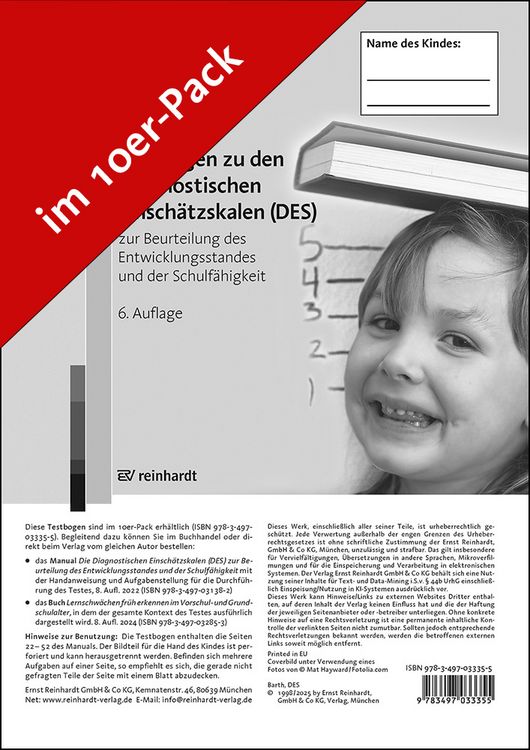 Produktbild: Testbogen zu den Diagnostischen Einsch&auml;tzskalen (DES) zur Beurteilung des Entwicklungsstandes und der Schulf&auml;higkeit