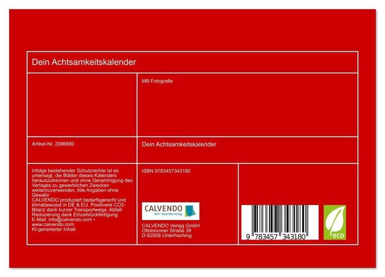 Produktbild: Dein Achtsamkeitskalender (Tischkalender 2026 DIN A5 quer), CALVENDO Monatskalender