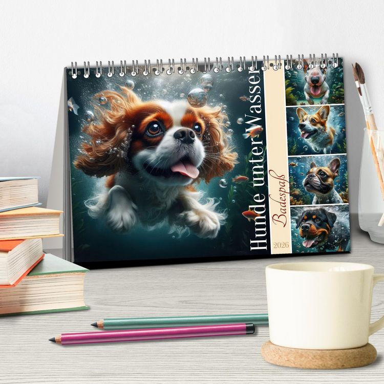 Produktbild: Badespa&szlig; - Hunde unter Wasser (Tischkalender 2026 DIN A5 quer), CALVENDO Monatskalender