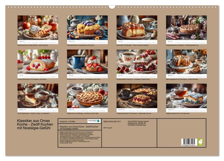 Produktbild: Klassiker aus Omas K&uuml;che - Zw&ouml;lf Kuchen mit Nostalgie-Gef&uuml;hl (Wandkalender 2026 DIN A2 quer), CALVENDO Monatskalender
