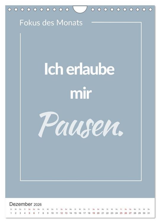 Produktbild: Achtsamkeitskalender: Mehr Achtsamkeit im Alltag mit dem Fokus des Monats (Wandkalender 2026 DIN A4 hoch), CALVENDO Monatskalender