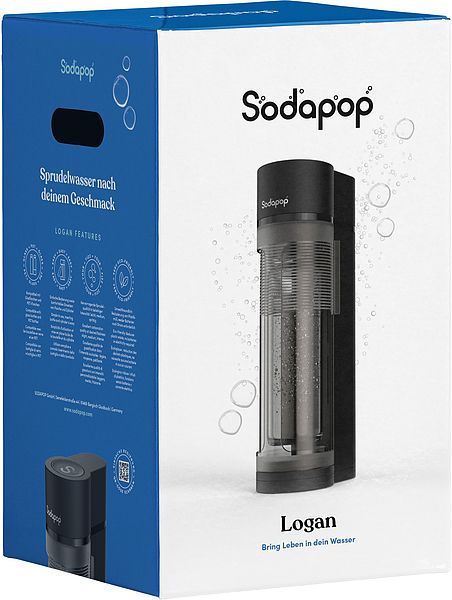 Produktbild: SODAPOP Wassersprudler Logan matt schwarz, 2x 850ml + 1x 600ml Glasflaschen + 1x CO&sup2; Zylinder