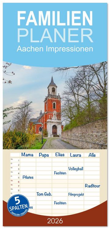 Produktbild: Familienplaner 2026 - Aachen Impressionen mit 5 Spalten (Wandkalender, 21 x 45 cm) CALVENDO