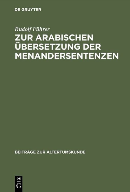 Produktbild: Zur arabischen &Uuml;bersetzung der Menandersentenzen