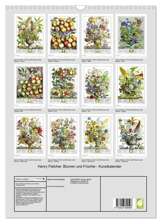 Produktbild: Henry Fletcher. Blumen und Fr&uuml;chte - Kunstkalender (Wandkalender 2027 DIN A3 hoch), CALVENDO Monatskalender