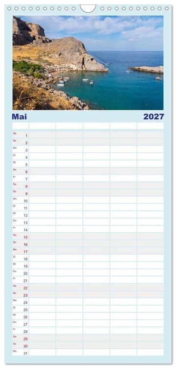 Produktbild: Familienplaner 2027 - Str&auml;nde der Insel Rhodos mit 5 Spalten (Wandkalender, 21 x 45 cm) CALVENDO