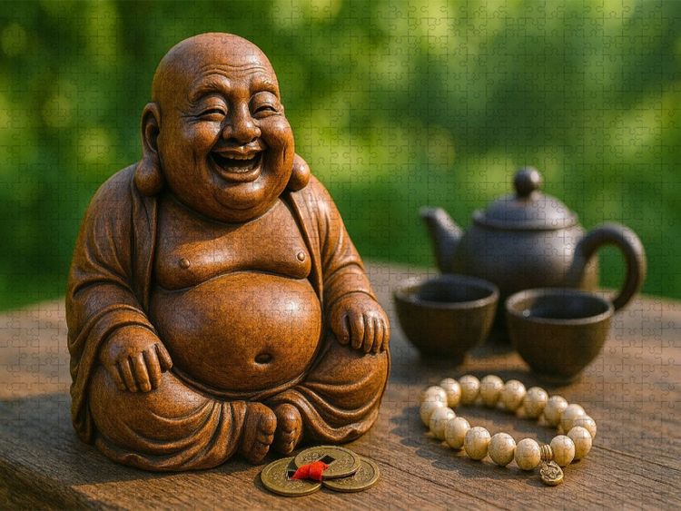 Produktbild: CALVENDO Puzzle Lachender Buddha - Freude, Gelassenheit und innere F&uuml;lle | 1000 Teile Lege-Gr&ouml;&szlig;e 64x48cm Foto-Puzzle f&uuml;r gl&uuml;ckliche Stunden