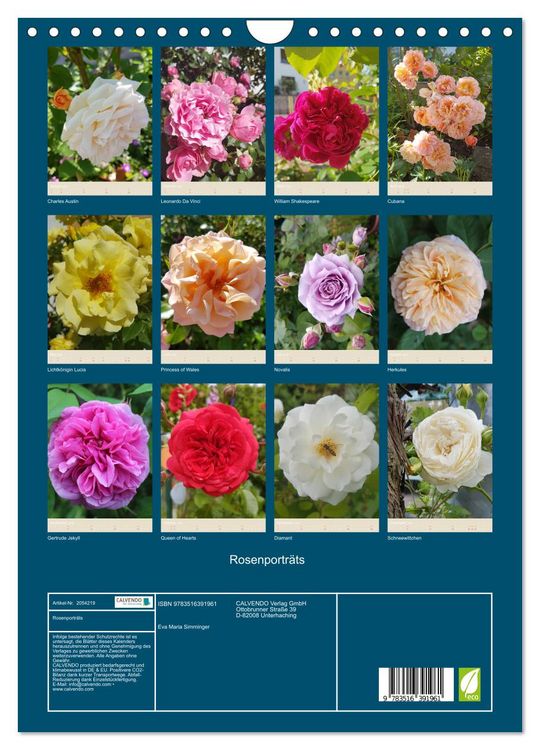 Produktbild: Rosenportr&auml;ts (Wandkalender 2026 DIN A4 hoch), CALVENDO Monatskalender