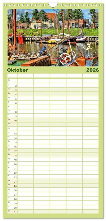 Produktbild: Familienplaner 2026 - Ostfriesland - Museumshafen Carolinensiel mit 5 Spalten (Wandkalender, 21 x 45 cm) CALVENDO