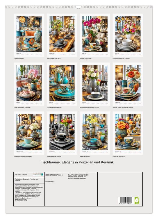 Produktbild: Tischtr&auml;ume. Eleganz in Porzellan und Keramik (Wandkalender 2026 DIN A2 hoch), CALVENDO Monatskalender