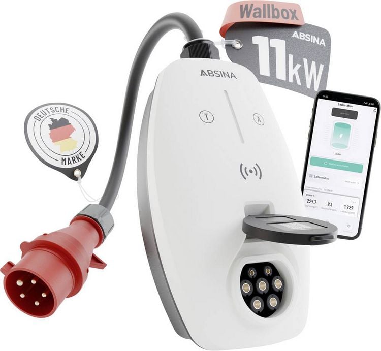 Produktbild: Absina Wallbox Typ 2 Mode 3 16A 11kW App, RFID