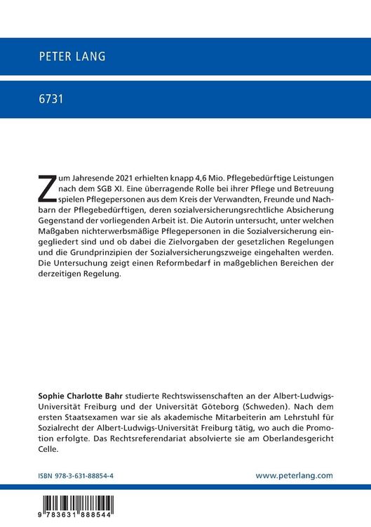 Produktbild: Nichterwerbsm&auml;&szlig;ige Pflegepersonen in der Sozialversicherung