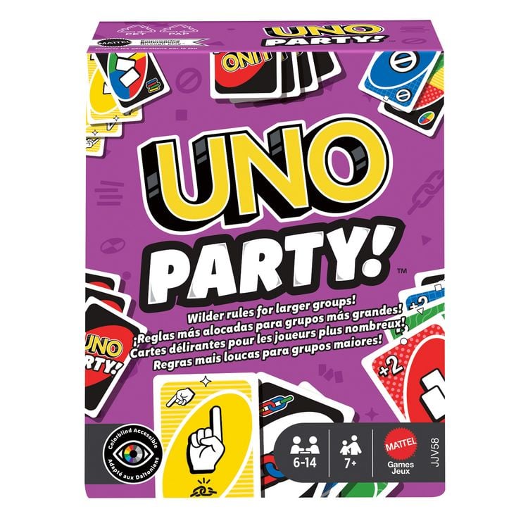 Produktbild: UNO Party Kartenspiel für große Gruppen, Kinder, Erwachsene, Familienabende, 6 bis 14 Spieler, ab 7 Jahren