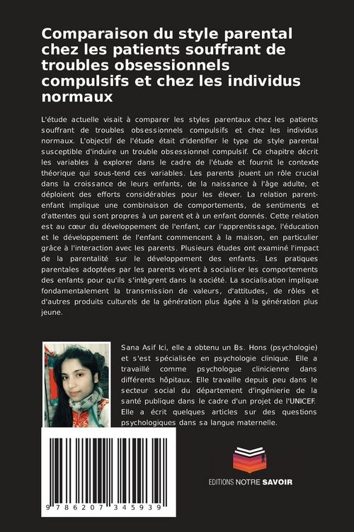 Produktbild: Comparaison du style parental chez les patients souffrant de troubles obsessionnels compulsifs et chez les individus normaux