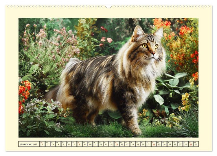 Produktbild: Main-Coon-Katzen. Die imposanten Waldkatzen im Garten (Wandkalender 2026 DIN A2 quer), CALVENDO Monatskalender