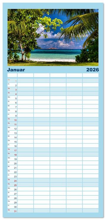 Produktbild: Familienplaner 2026 - Die Seychellen - ganz nah am Paradies mit 5 Spalten (Wandkalender, 21 x 45 cm) CALVENDO