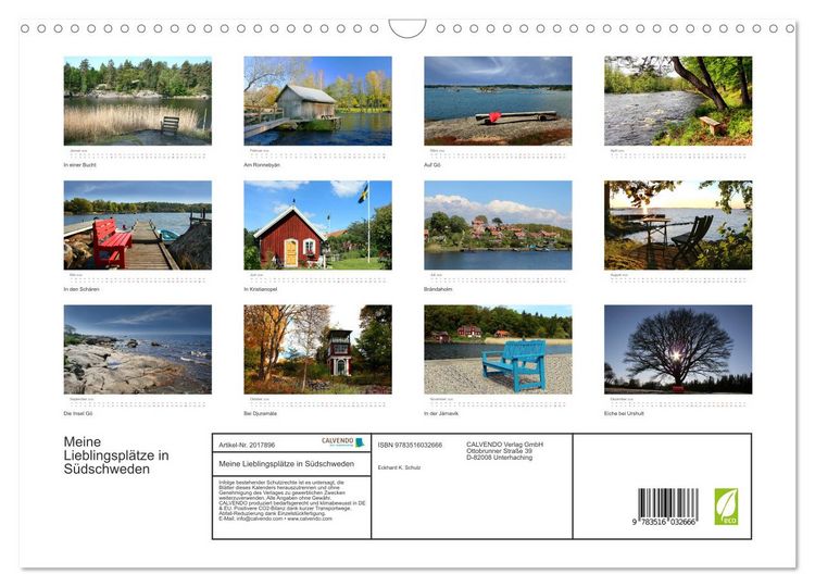 Produktbild: Meine Lieblingspl&auml;tze in S&uuml;dschweden (Wandkalender 2026 DIN A3 quer), CALVENDO Monatskalender