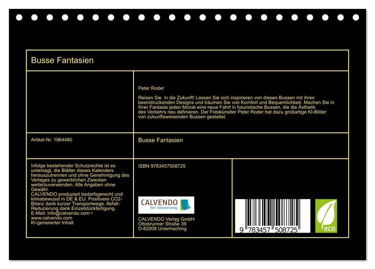 Produktbild: Busse Fantasien (Tischkalender 2026 DIN A5 quer), CALVENDO Monatskalender