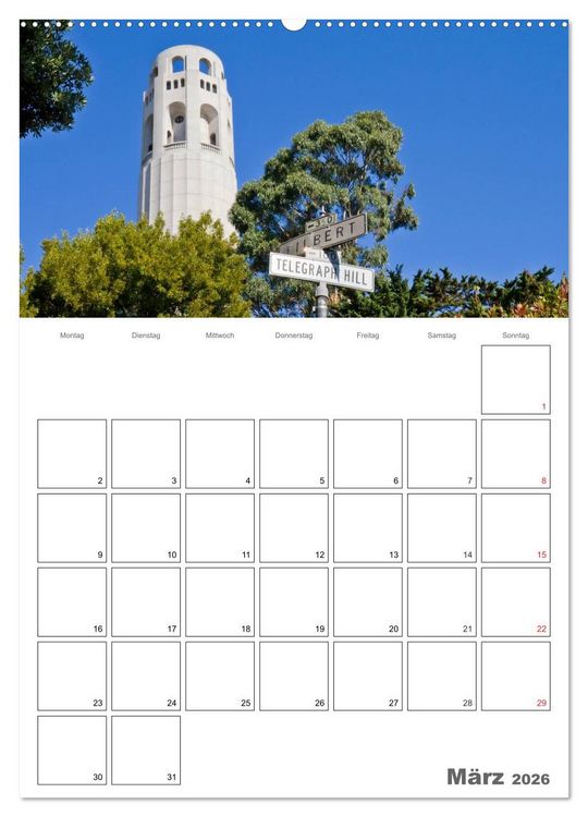 Produktbild: SAN FRANCISCO Terminplaner (Wandkalender 2026 DIN A2 hoch), CALVENDO Monatskalender