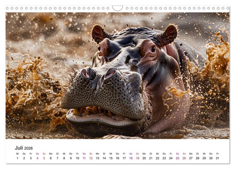 Produktbild: Flusspferde - Hippopotamus amphibius (Wandkalender 2026 DIN A3 quer), CALVENDO Monatskalender