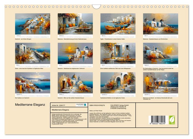Produktbild: Mediterrane Eleganz (Wandkalender 2027 DIN A3 quer), CALVENDO Monatskalender